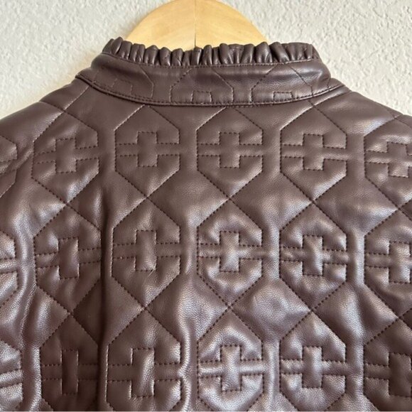 Emily McCarthy XXS Brown FX Leather Puff Sleeve Dress Matrix Steampunk Wet Look - Picture 13 of 16